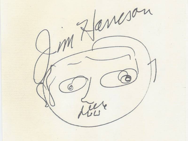 Jim Harrison signature with self-portrait